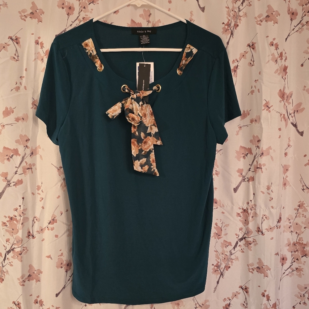 Teal Top with Floral Accent
